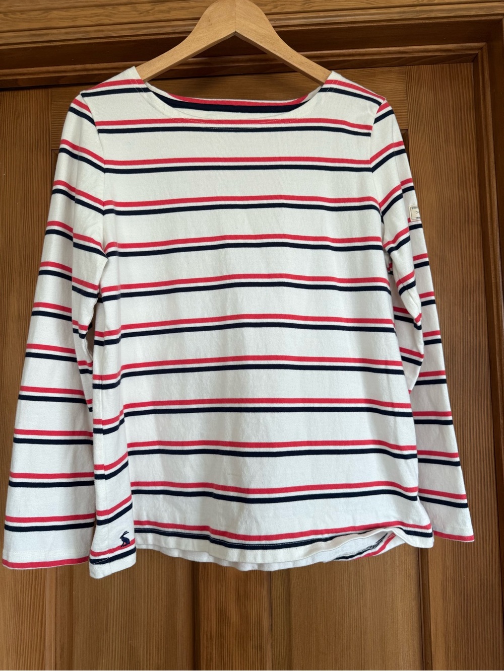 Joules White Long-Sleeve Top with Red & Navy Stripes